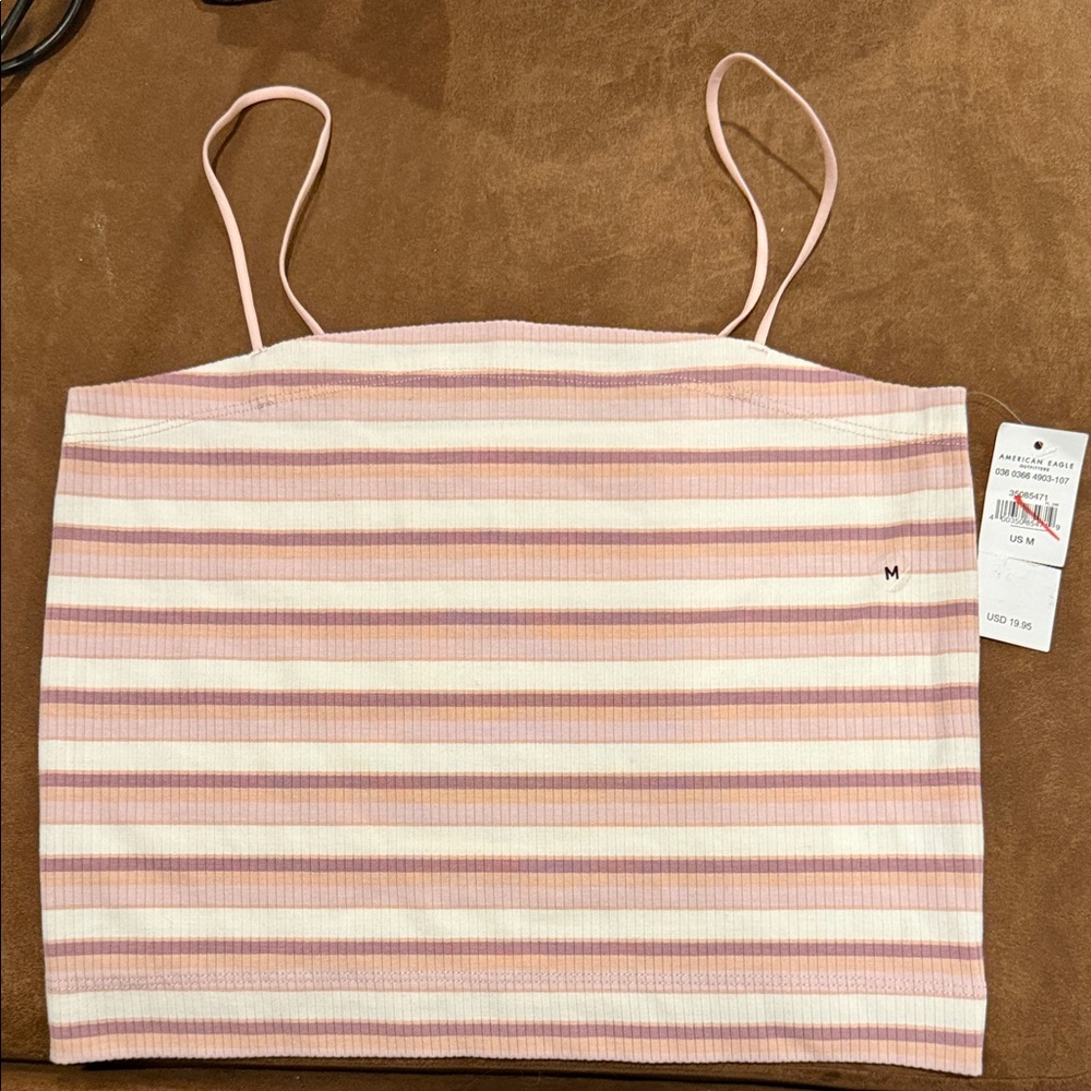 American Eagle Outfitters Pink & White Striped Ribbed Cami